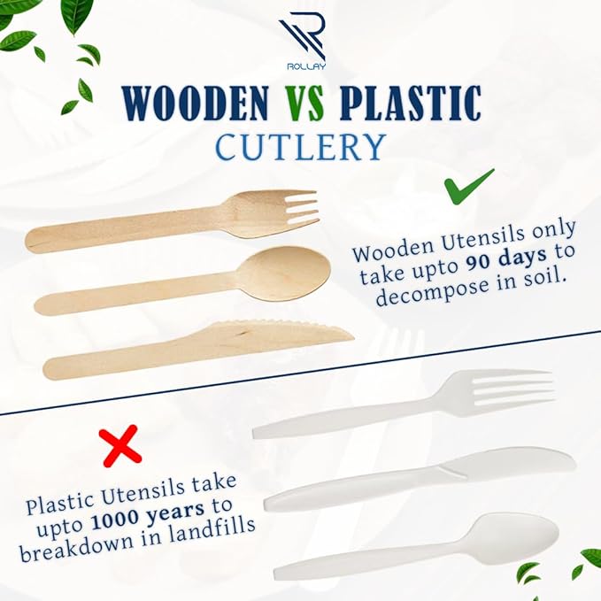 360 PCS Disposable Wooden Cutlery Set - Biodegradable Cutlery Set with Wooden Spoons, Forks, and Knives - Compostable Cutlery Wooden Utensils for Parties, Camping, and Picnic