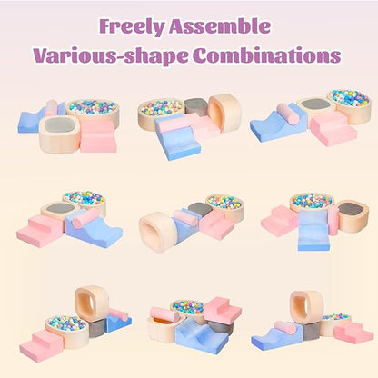 MIND&ACTION 6-Piece Toddler Clinbing Toys Indoor with Ball Pit, Climbing Toys for 1+ Year Old, Soft Play Set Baby Foam Blocks for Toddler 1-3 (Ball Not Included)