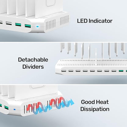 iPad Charging Station, Unitek 96W 10-Port USB Charging Dock Hub