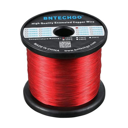 BNTECHGO 32 AWG Magnet Wire - Enameled Copper Wire - Enameled Magnet Winding Wire - 5 lb - 0.0078" Diameter 1 Spool Coil Red Temperature Rating 155℃ Widely Used for Transformers Inductors