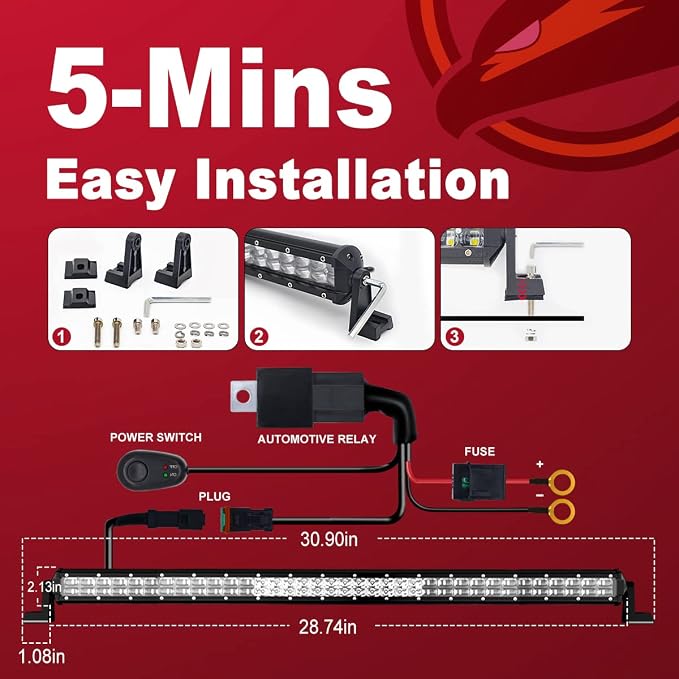 Firehawk LED Light Bar 30 Inch 70,000LM, 2026 New Japanese L-A-B Chips, Spot Flood Combo Beam, Driving Off Road Fog Work for Truck Pickup ATV UTV SUV Cart IP68 Waterproof with 12V Wiring Harness kit