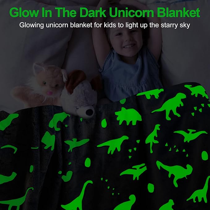 TEHALK Dinosaur Glow in Dark Blanket - Soft Fleece for Boys & Girls - Personalized Baby & Toddler Blanket - 50"x60"