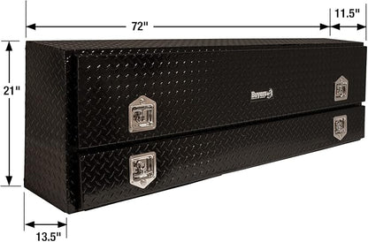 Buyers Products 1725640 Black Diamond Tread Aluminum Contractor Truck Tool Box, 2 Tier Storage, 72 x 21 x 13.2 in, Flip-Up Door with Gas Shocks, Weather Resistant, No Drill Install, Made in USA