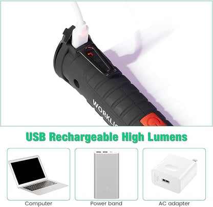 Honoson 4 Pieces LED Work Light Cob Rechargeable Work Flashlight with Magnetic Base, Hanging Hook and 360° Rotate 5 Modes Portable LED Flashlight for Car Repair, Household and Outdoor(Small, Large)