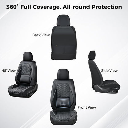 Huidasource Black Front Car Seat Covers, 360° Full Wrap Seat Covers with Lumbar Support, Leather Seat Cushion Covers Protector Fit for Most Cars SUV Trucks, Automotive Seat Covers