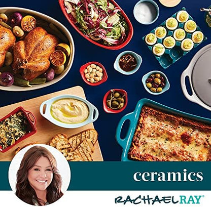 Rachael Ray Solid Glaze Ceramics Casserole Bakeware/Baker Set with Shared Lid, 3 Piece, Agave Blue