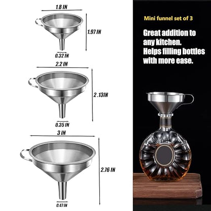 Small Funnels for Filling Bottles, Stainless Steel Small Kitchen Funnel Set of 3