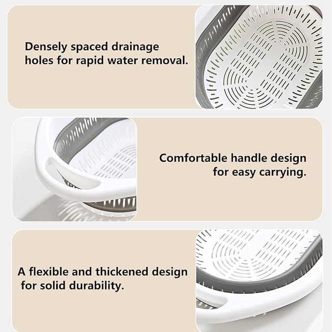 2-Pack Collapsible Silicone Colander Strainer, Foldable Kitchen Sink Basket