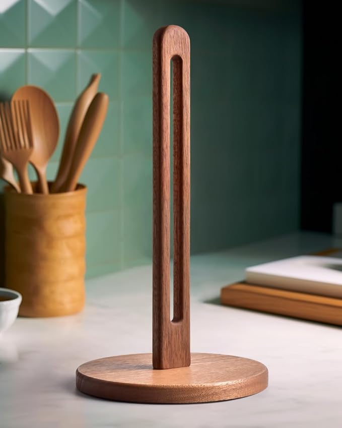 KitchLife Acacia Wooden Paper Towel Holder Countertop, 6.5" Jumbo Base
