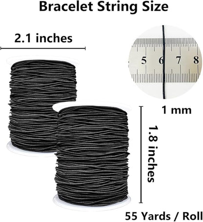 Stretchy String for Bracelets, 2 Rolls 1 mm Sturdy Elastic String Elastic Cord for Jewelry Making, Necklaces, Beading (Black)