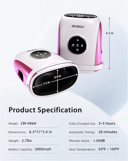 CINCOM Hand Massager with Heat and Compression, Finger and Palm Massage Machine for Pain Relief, Arthritis and Improved Circulation, Gifts for Women, Cordless and Rechargeable (White)