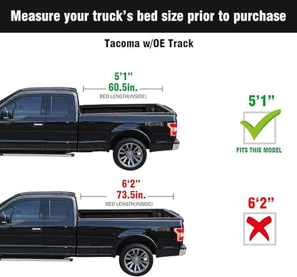 Tutel Low Profile Hard Shell Flip-Up Truck Bed Tonneau Cover|Fits 2016–2023 Toyota Tacoma 5'1" Bed (60.5") - TTLTMLPFU021