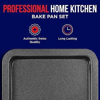 3 Piece Set Nonstick Carbon Steel Oven Bakeware -Professional Quality Kitchen Cooking Baking Trays -PFOA, PFOS, PTFE-Free Small, Medium & Large Baking Sheet Pans