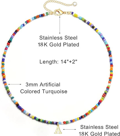 Yoosteel Colorful Beaded Initial Necklaces for Girls Gifts - Cute Initial Necklaces for Girls Kids Jewelry A-Z Letter Choker Necklace for Women Birthday Gifts for Teens Daughter Niece Granddaughter