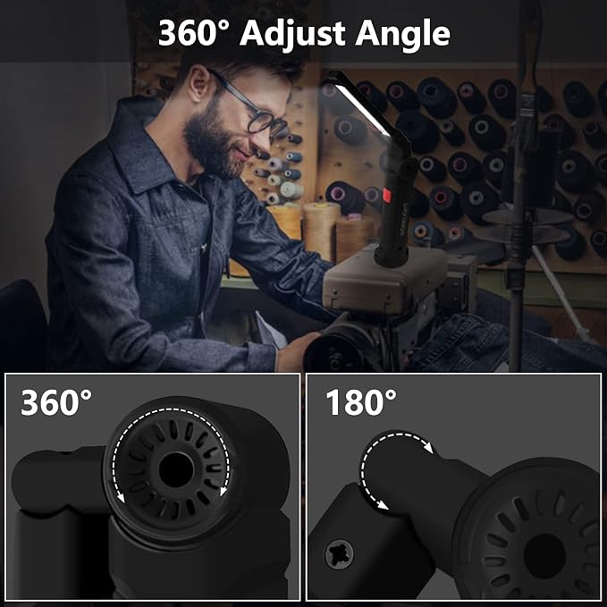Working Light Portable, Rechargeable Work Lights with Magnetic Base Hanging Hook,360° Rotate 5 Modes,COB LED 800 Lumens Foldable Inspection Light for Car Repair, Grill and Outdoor Use(4pack)