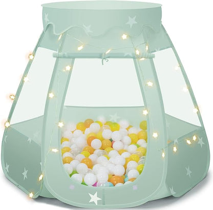 Baby Ball Pit for Toddler: with Star Lights - Pop Up Princess Play Tent for Kids - Indoor Outdoor Baby Girl Toys Birthday Gifts - NO Balls (Grayish Green Tent)