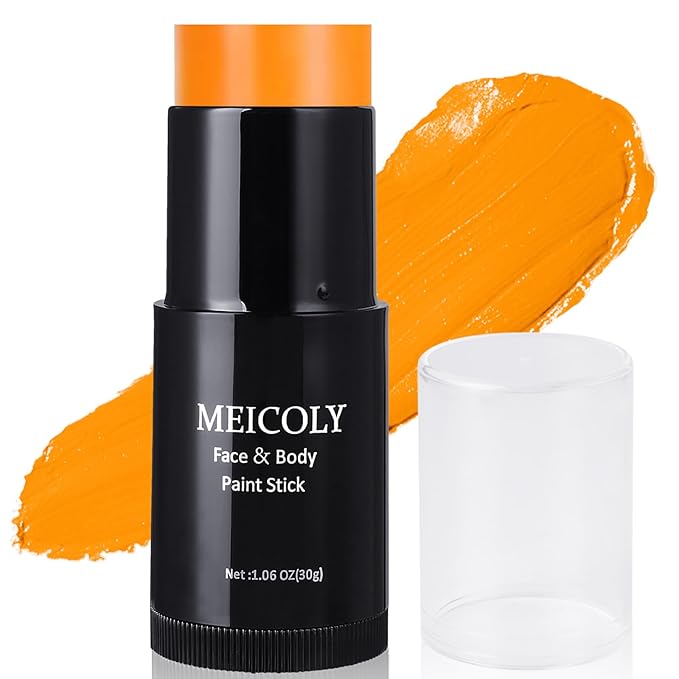 MEICOLY Orange Face Body Paint Stick(1.06 Oz),Cream Face Paint for Halloween Pumpkin Tiger Special Effects SFX Makeup,Orange Eye Black Baseball/Softball,Sweatproof & Waterproof