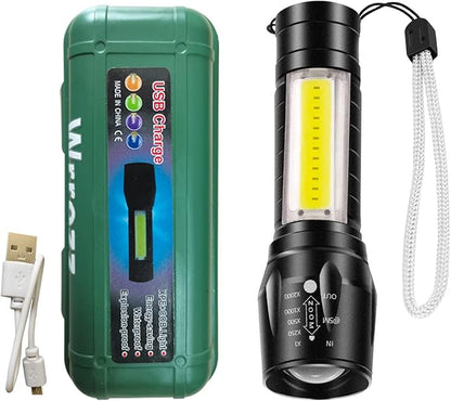 Led Flashlight Rechargeable USB Mini Torch Light, Ultra Brightest Small Flash Light Handheld Pocket Compact Portable Tiny Lamp with Side Lantern, High Powered Tactical Travel Flashlights 1 Pack