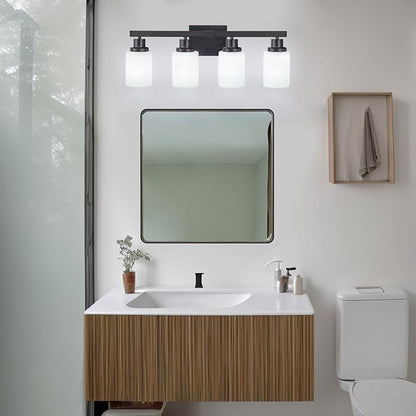 DIKAIDA Bathroom Light Fixtures, 4-Light Matte Black Bathroom Vanity Lights