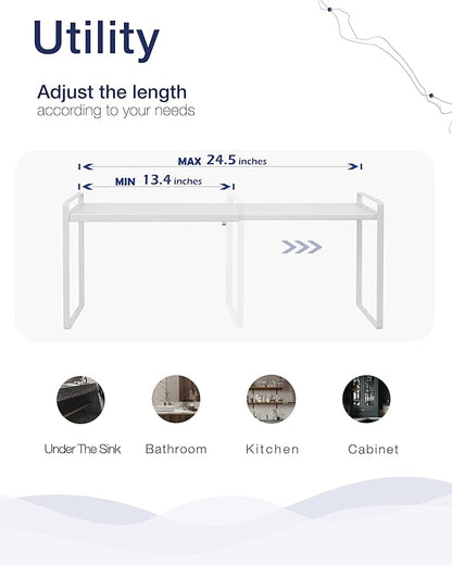 Nxconsu Expandable Cabinet Shelf Organizer Riser for Kitchen Pantry Cupboard Under Sink Countertop Home Storage Organization Rack Space Saver Freestanding Heavy Duty Nonslip Stackable White