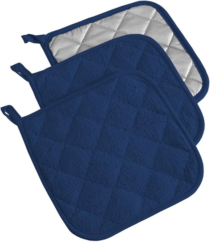 DII Basic Terry Collection Quilted 100% Cotton, Nautical Blue, 3 Piece