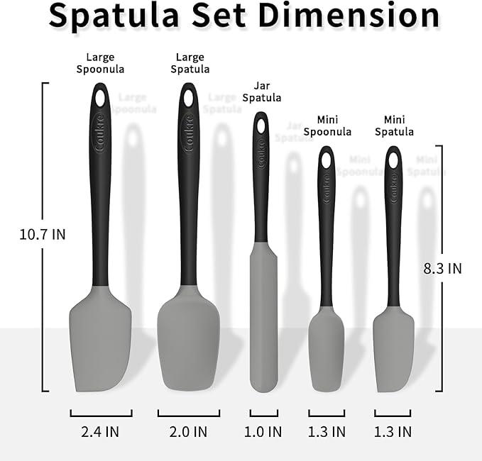 Coukre Silicone Spatula Set of 5,High Temperature Resistant, Food Grade Silicone, Dishwasher Safe, for Baking, Cooking (Gray)