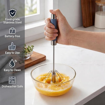 Semi Automatic Whisk & Egg Yolk Separator, Stainless Steel Mini Hand Push Whisk