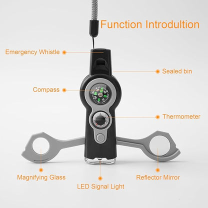 Emergency Survival Function Whistle, Outdoor Multifunctional Tool Safety Whistle with Lanyard, Ideal for Kayaking, Boating, Hiking, Camping, Climbing, Hunting, Fishing, Rescue Signaling