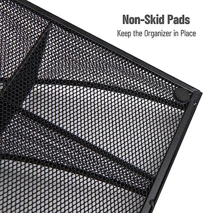Mind Reader Countertop Organizer, 2 Tier Mesh Storage Caddy with 11 Compartments for Office Supplies, Breakroom Essentials, and Snacks