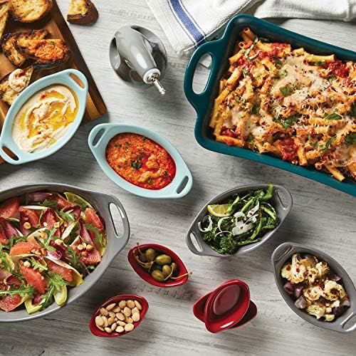 Rachael Ray Solid Glaze Ceramics Bakeware / Baking Pan, Oval - 2.5 Quart, Gray