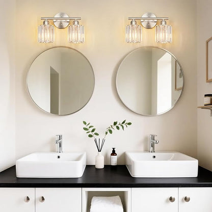 FDPBY Modern 2 Light Crystal Vanity Light, Brushed Nickel Vertical Bathroom