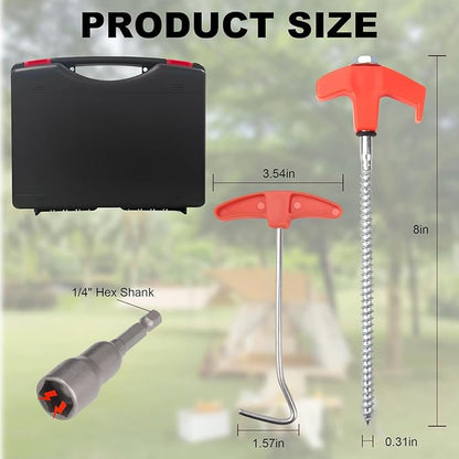 20 Pcs Tent Stakes Heavy Duty, 8 in Ground Anchors Screw in, Grow in the Dark Screw in Tent Stakes, Camping Stakes with Storage Box, Threaded Tent Spikes with Hex Head Driver and Stake Puller