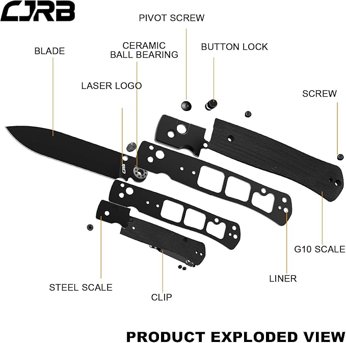 CJRB Glacier Folding Knife, 3.54'' AR-RPM9 Steel Blade EDC Knives with Wood Handle for Camping Hiking Survival(1961 Wood)