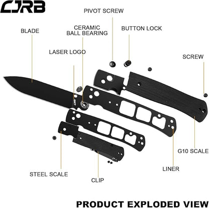 CJRB Glacier Folding Knife, 3.54'' AR-RPM9 Steel Blade EDC Knives with Wood Handle for Camping Hiking Survival(1961 Wood)