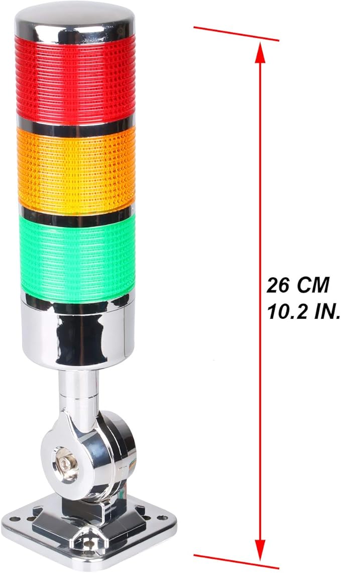 110V to 220V LED Stack Tower Lights, Industrial Warning Lights, Andon Lights, Column Signal Tower Indicator Lamp Beacon, Continuous/Flashing Light Switchable, 3 Layer (Without Buzzer)