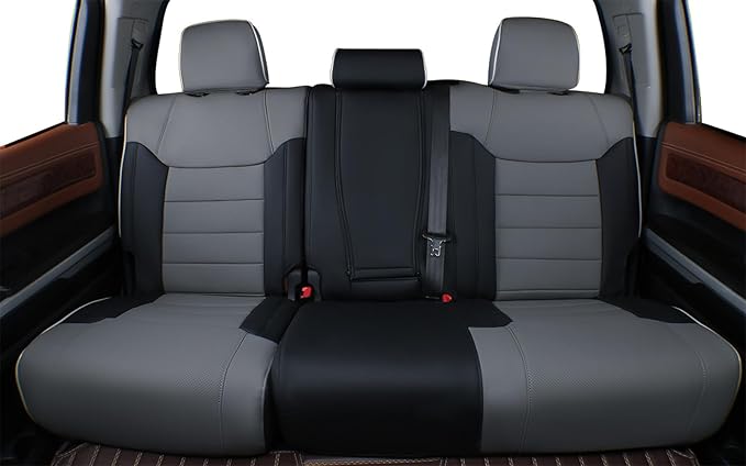 EKR Custom Fit Tacoma Leather Car Seat Covers for Toyota Tacoma 2012 2013 2014 2015 (TRD Sport Seats)- Full Set, Faux Leather((Black/Gray)