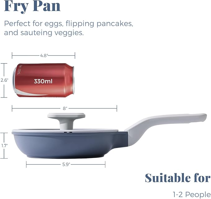 PRICUSIS Nonstick Ceramic Frying Pan with Lid, Non Toxic Skillet, Healthy Egg Pan Nonstick Omelet Pan Chef's Pan, PTFE PFOA & PFAS Free, Induction Compatible (8Inch W/L)