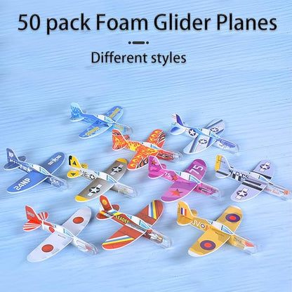 Manmel 50 Pcs Foam Gliders Planes Toys for Kids, Paper Airplane, Party Favors Goodie Bag Stuffers, Outdoor Flying Toys, Bulk for Classroom Prizes Boys and Girls