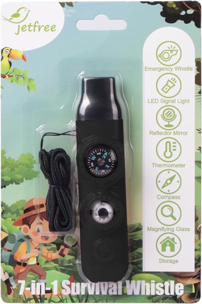 Multifunctional Survival Emergency Whistle for Kids with Compass Hiking Survival, Thermometer & Neck Lanyard | Emergency Safety Gear for Hiking, Camping, Kayaking, Boating, Climbing