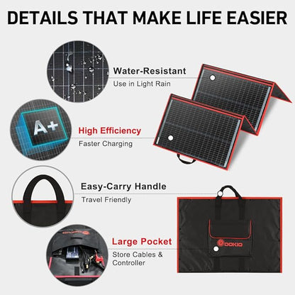 DOKIO 200W Portable Foldable Solar Panel Kit, Compact 20x26.4in Design 9.7lb with Separate Controller and Dual USB, Monocrystalline Charger for 12V Batteries & Power Stations, RV Camping Emergency Use