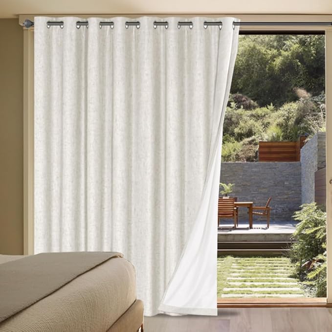 H.VERSAILTEX Sliding Door Curtains, Linen 100% Blackout Curtains Durable Thick