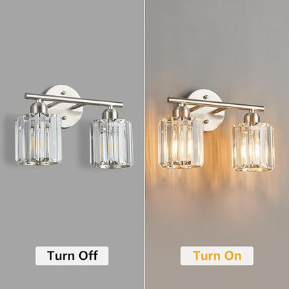 FDPBY Modern 2 Light Crystal Vanity Light, Brushed Nickel Vertical Bathroom