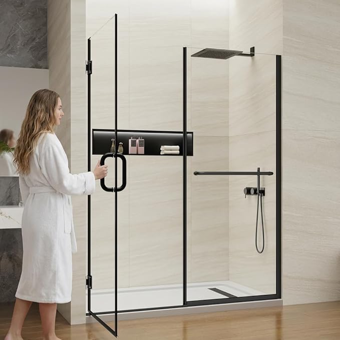 Pivot Swing Shower Door, Adjustable Width 58.9-60" W x 74" H Semi-Frameless