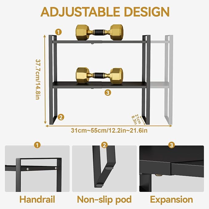 Cabinet Shelf Expandable Height Adjustable Organizer Riser for Kitchen Cabinet Pantry Cupboard Under Sink Countertop Organization