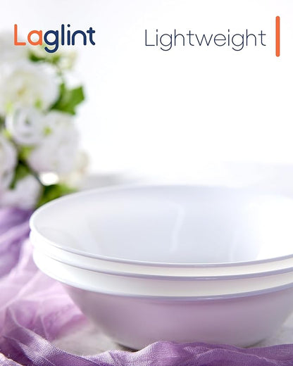 14 OZ (16 OZ MAX) White Opal Glass Cereal Bowl Set of 4, 6.5 inch Dishwasher & Microwave Safe Round Bowls for Soup, Salad and Rice