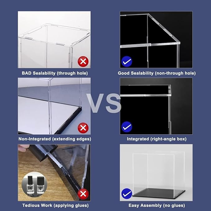 5 Inch Clear Acrylic Display Case, Rectangle Box for Collectibles, Plexiglass Case With Matt Black Stand for Toys, Desktop Display