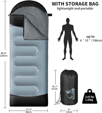 Sleeping Bags for Adults Kids - 3 Season Cold&Warm Weather Waterproof Camping Sleeping Bags - Lightweight Sleeping Bags for Camping Hiking Outdoor Travel