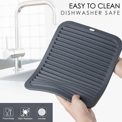 4 PCS Silicone Trivet for Hot Dishes, Silicone Hot Pads Trivets Mat for Hot Pots and Pans, Heat Resistant Hot Mats, Pot Holders, Tables Mats for Countertop, Jar Opener, Drying Mat (Dark Grey)