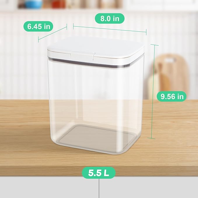 Rice Storage Container - 5.8 Qt | 11 Lbs Crystal-Clear Plastic Food Storage Container Bin with Pop-up Lid for Rice Flour Sugar, Dry Food Holder for Kitchen Pantry Organization and Storage