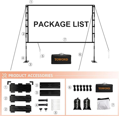 TOWOND Projector Screen and Stand, 120 inch Outdoor Projector Screen Indoor
